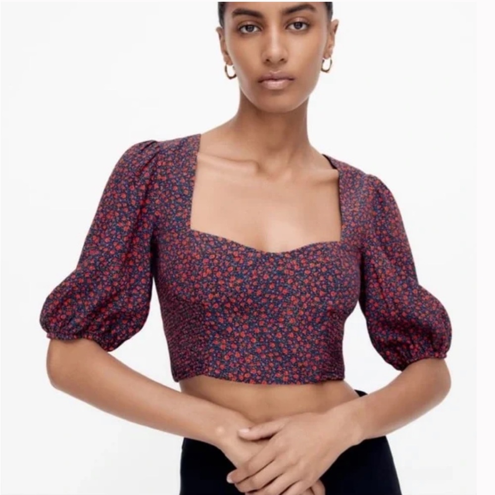 ZARA | Micro Floral Crop Puff Sleeve Top